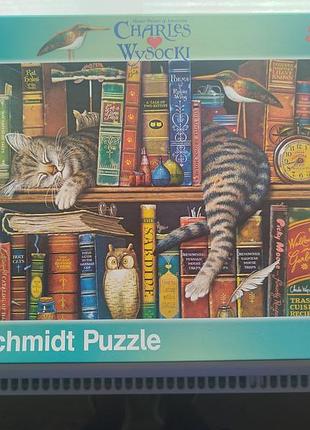 Пазл schmidt 1000 деталей "кот среди книг" charles wysocki