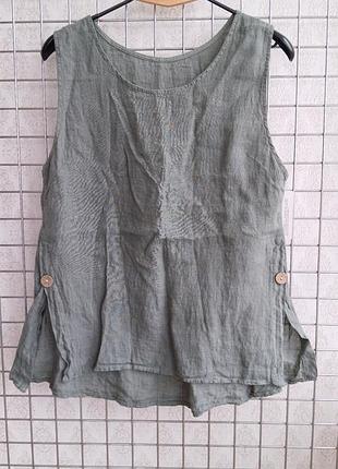 Блуза без рукавів/жіноча/puro lino/хакі/оверсайз (m,l,xl)/100% льон