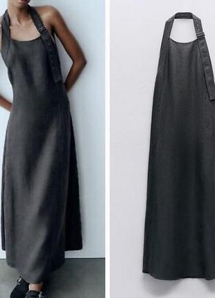 Новий лляний сарафан zara з відкритою спиною (100% льон), розмір l