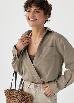 Короткая рубашка в комплекте с майкой в рубчик - кофейный цвет, one size