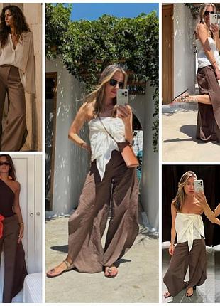 Круті бавовняно-лляні брюки zara zw collection. трендовий колір і фасон.