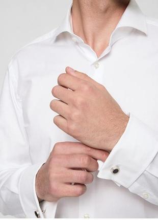 Премиум рубашка boss slim fit двойное кручение нити (two ply) под запонки / белая l (41)