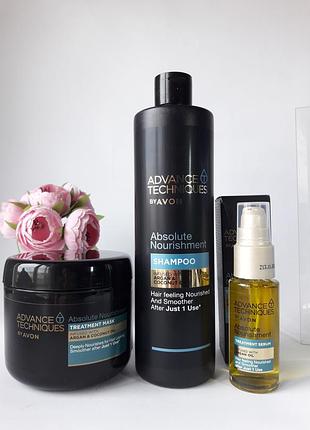 Набор для волос "абсолютное питание": маска, шампунь, сыворотка, avon advanced techniques, эйвон