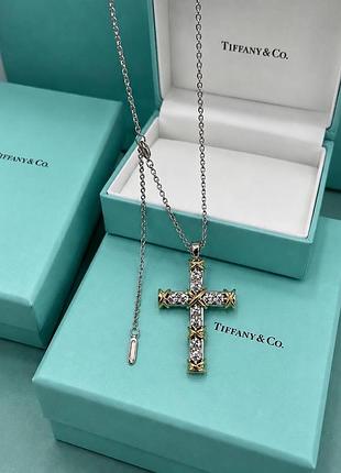 Підвіска  хрестик в стилі tiffany посріблення