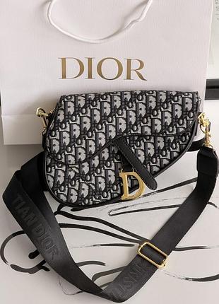 Женская сумка dior saddle bag черно-серый