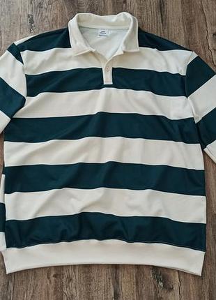 Чоловічий лонгслів rugby style зелено‑білий xxl
