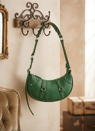 Стильная зеленая сумка хобо (crossbody)