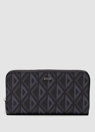 Кошелек диор zipped long wallet grey diamond canvas