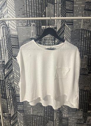 Біла лляна футболка вільного крою zara укорочена лляна футболка топ зара