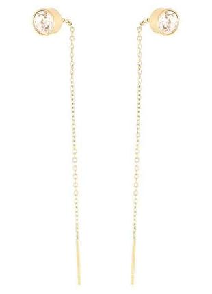 Сережки протяжки ttm stainless steel 14к кристали з ланцюжками ø6мм 6,9см (334488) тм xuping