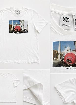 Футболка adidas originals жіноча біла з принтом, розмір m, 100% котон
