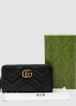 Гаманець ґудзики gg marmont zip-around long wallet black matelasse