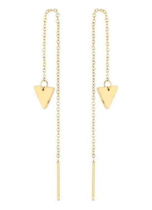 Сережки протяжки ttm stainless steel 14к трикутники на ланцюжку 9см (334456) тм xuping