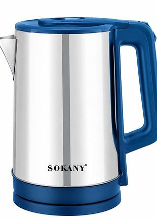 Електричний чайник sokany sk-sh-1060 3.0 л 1500 вт, нержавіюча сталь, поворотна база 360°
