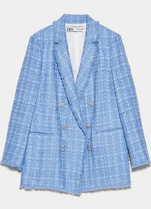 Стильний блакитний твідовий піджак zara