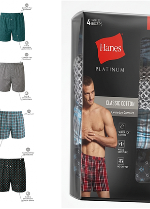 Набор мужских трусов семейных-боксеров hanes platinum 4 шт в наборе, размер s, разноцветные