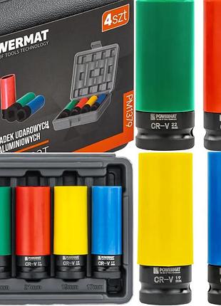 Набор головок для алюминиевых колес powermat 1/2 від 17,19, 21, 22мм 4шт pm-znu-1722t