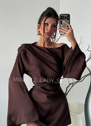 Prettylittlething шоколадное атласное платье на подкладе