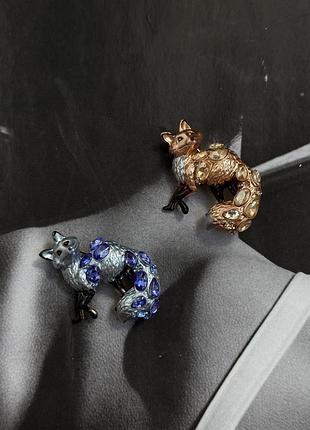Брошка лисиця 🦊 коричнева блакитна