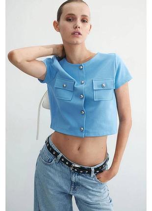 Блакитний укорочений піджак h&m