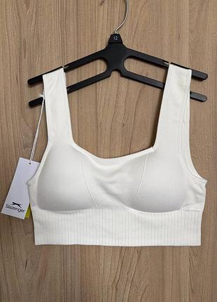 Топ-бра безшовний спортивний оригінал slazenger розмір l білий знімні чашки широкі бретелі