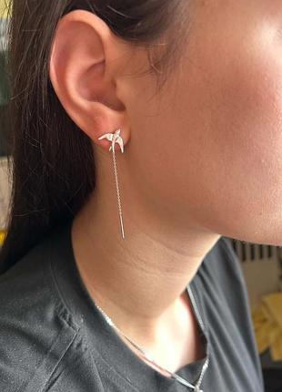 Серебряные серьги протяжки ласточки 925