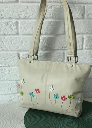 Geniune leather кожаная сумка цвета слоновой кости