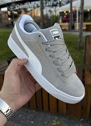 Кроссовки puma suede xl, серо белые (замша)
