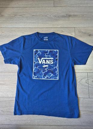 Оригинальная синяя футболка vans boys print box с крутым принтом молнии размер s