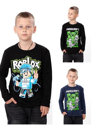 Джемпер для мальчика хлопковый стрейчевый с принтом ромблс, roblox, minecraft, лонгслив майнкрафт, кофта minecraft, реглан