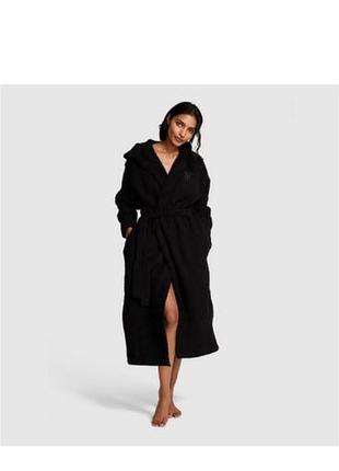 Халат жіночий халат плюшевий з капюшоном victoria's secret chenille hooded long robe xs/s чорний