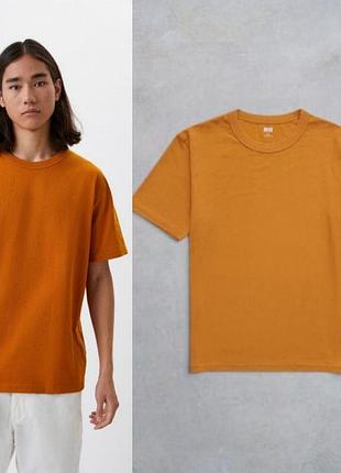 Котоновая однотонная футболка прямого кроя uniqlo
