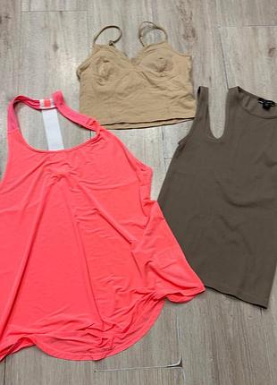 Сет спортивных топов и майка пакетом h&amp;m sport amisu кроп-топ в рубчик лот s/m