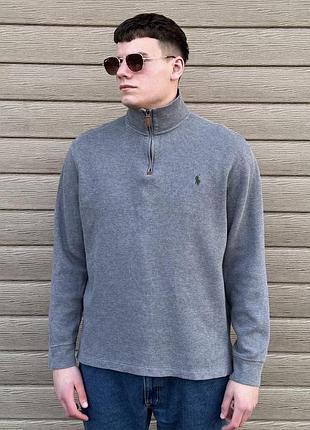 Чоловічий светр polo ralph lauren estate rib quarter zip l сірий бавовняний old money