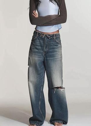 Джинси zara baggy / relaxed fit з потертостями