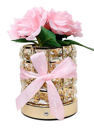 Настольная лампа led ночник lesko rose crystal yw-mgyzsjp pink в виде букета роз