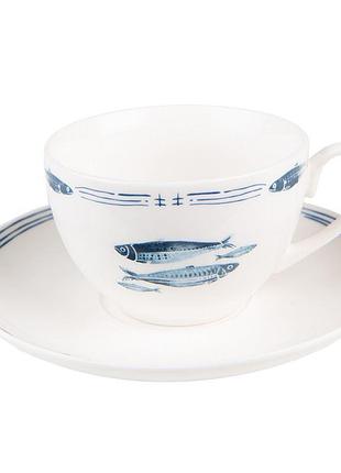 Чашка з блюдцем blue white fishes, 250 мл, nd-fibks nai