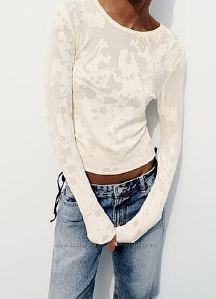 Zara трикотажний жакардовий топ лонгслів