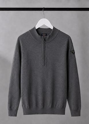 Чоловічий светр paul&shark 1/3 zip 100% мериносова вовна блискавка riri оригінал теплий базовий джемпер розмір m–l / ua 48–50 ідеальний стан