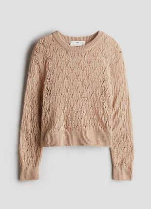Подростковый ажурный свитер для девочки h&m 146-152 см бежевый (25072412b)