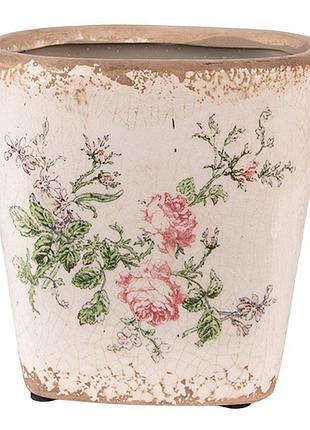 Керамическое кашпо для цветов в винтажном стиле pink flowers, 13*12 см, nd-6ce1540s nai