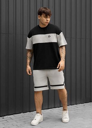 Чоловічий літній комплект футболка + шорти staff ft black & light gray oversize