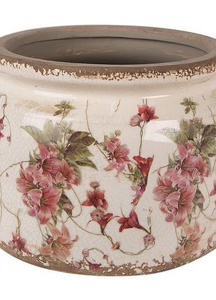 Керамическое кашпо для цветов в винтажном стиле pink flowers, 20*15 см, nd-6ce1628l nai