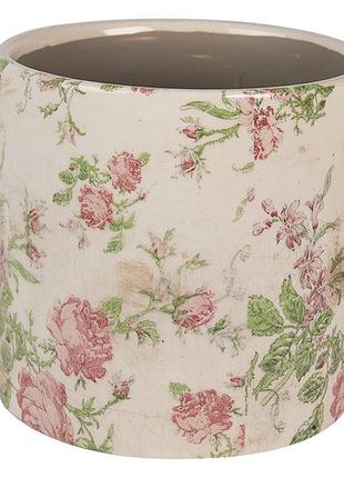 Керамічне кашпо для квітів в вінтажному стилі pink flowers, 17*16 см, nd-6ce1623l nai
