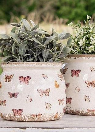Керамічне кашпо для квітів в вінтажному стилі butterflies, 12*10 см, nd-6ce1662s nai