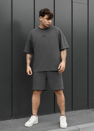 Мужской летний комплект футболка + шорты staff no dark gray oversize