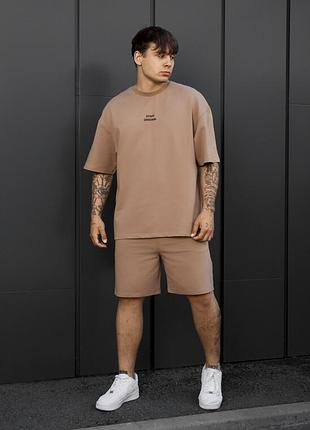 Чоловічий літній комплект футболка + шорти staff no brown oversize