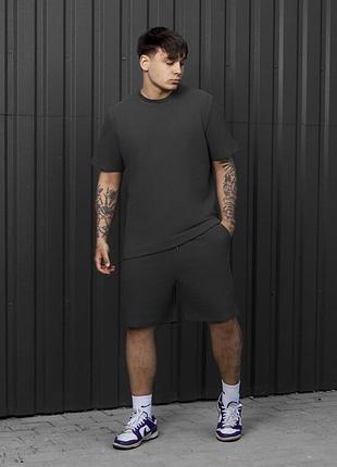 Мужской хлопковый летний комплект футболка + шорты staff vic dark gray