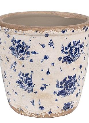 Керамічне кашпо для квітів в вінтажному стилі blue roses, 15*14 см, nd-6ce1658m nai