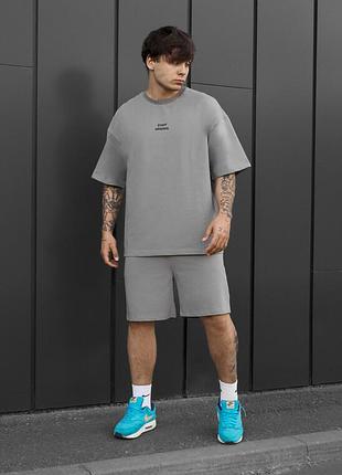 Мужской летний комплект футболка + шорты staff no gray oversize